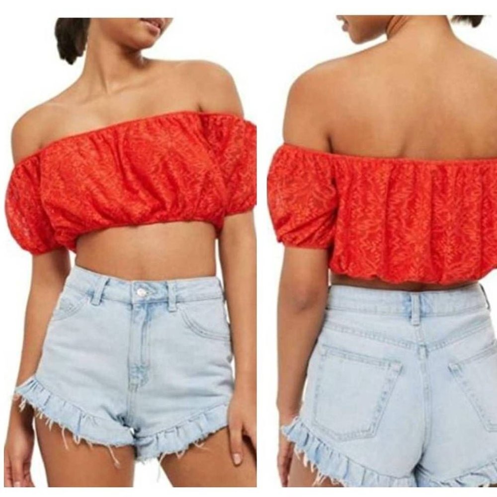 Topshop Lace Off The Shoulder Crop Top
